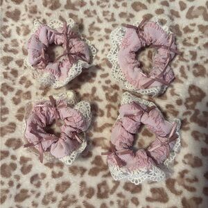 Pink Lace Hair Scrunchies Set